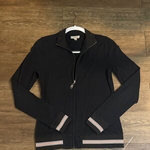 Burberry Black Bomber Jacket with Contrast Stripe Trim